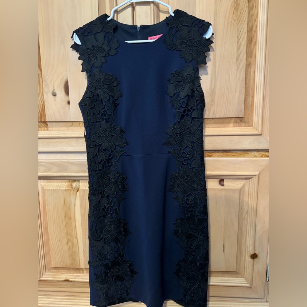 Betsey Johnson/ Size 8/ Navy Blue Dress with Black Lace